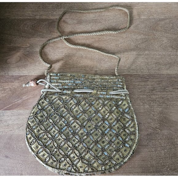 New Potli Batua Gold Sequin Wedding Beaded Embroidery Purse Handbag Crossbody - Picture 2 of 11